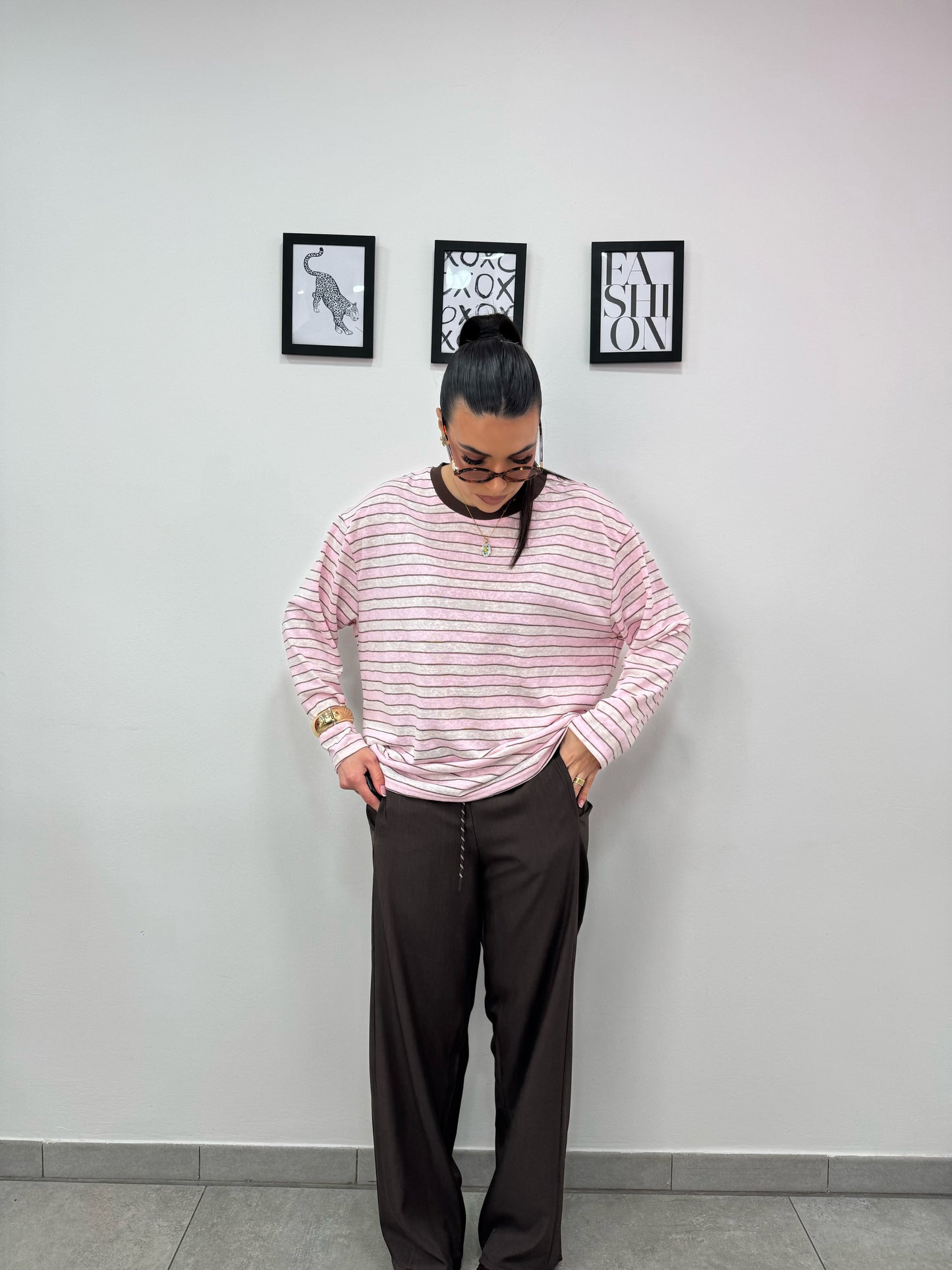 Longsleeve Righe Rosa