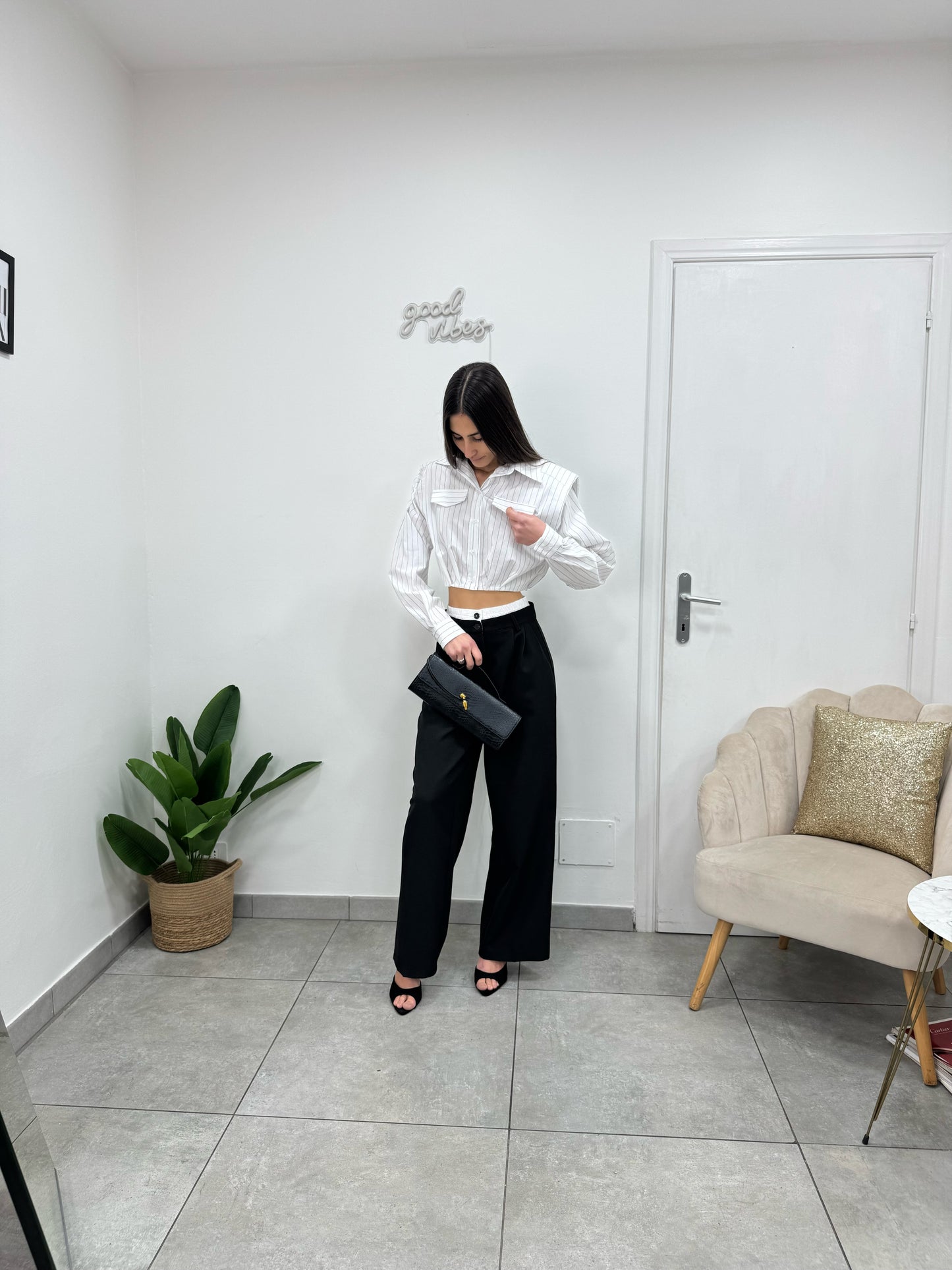 Camicia Crop Righe Bianca