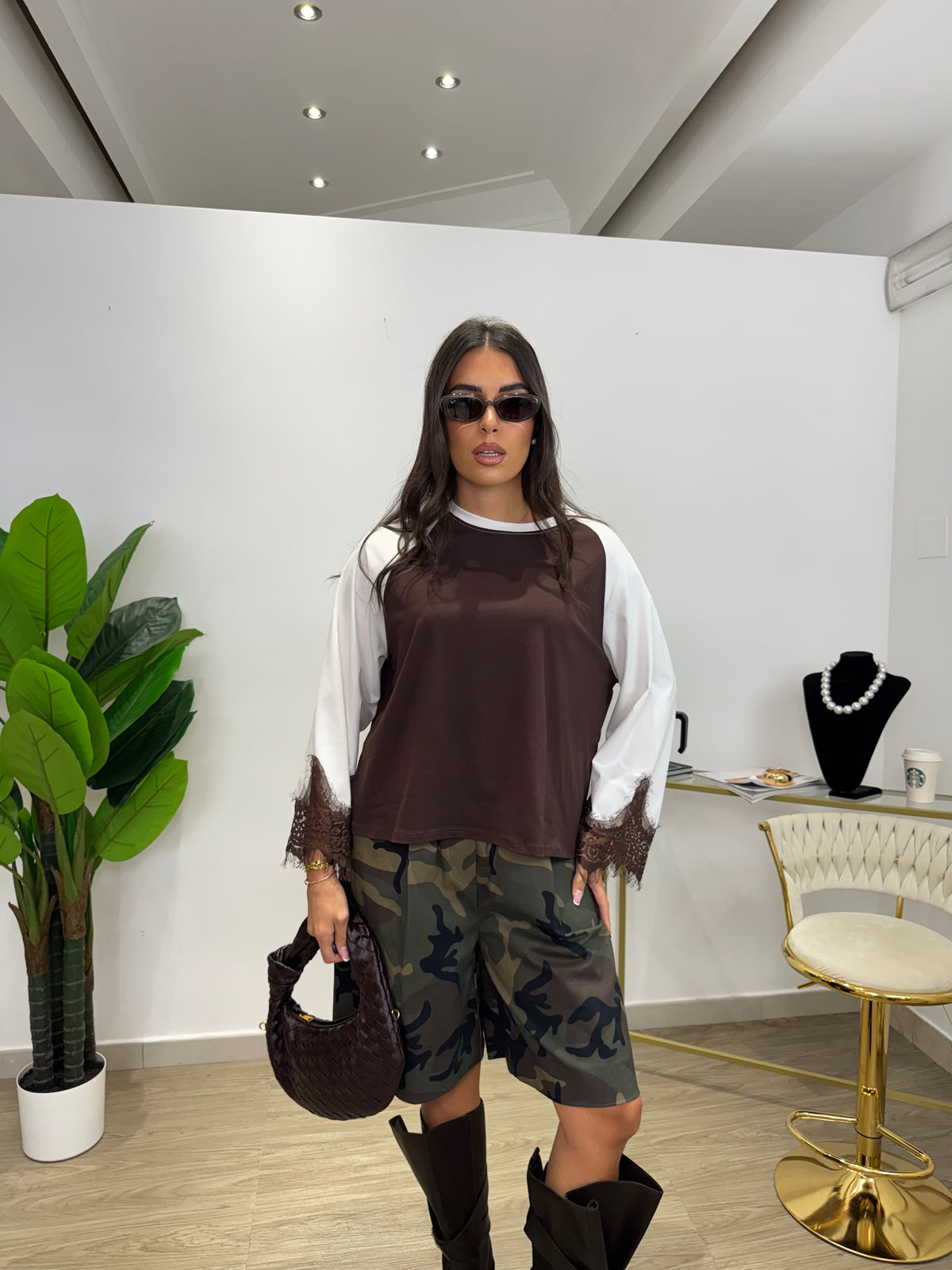 Longsleeve Double Pizzo Marrone/Bianca