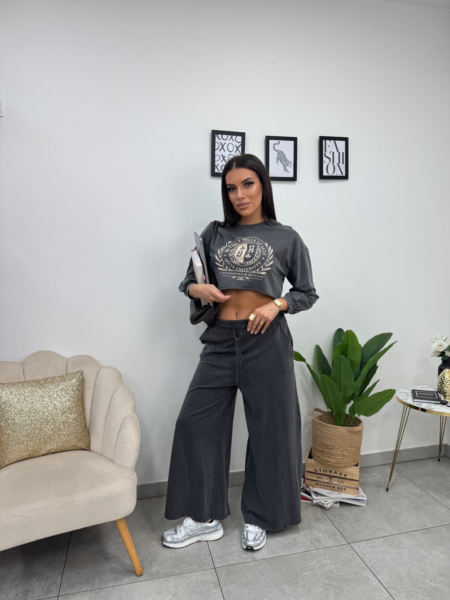 Felpa Crop Beverly Hills Grigia