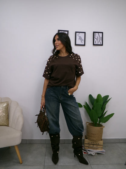 T-shirt Borchie Marrone