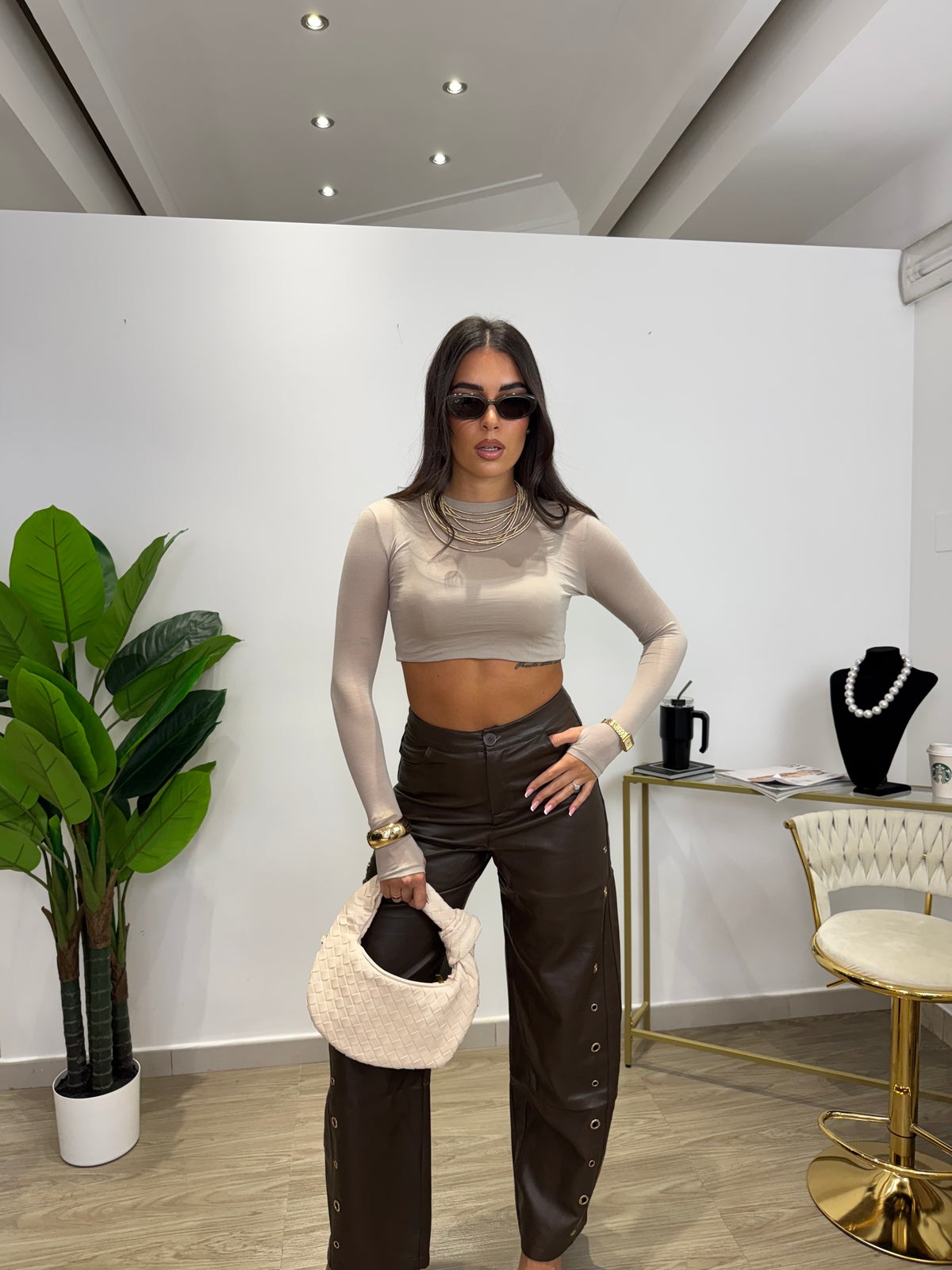 Maglia Crop Doppiata Beige