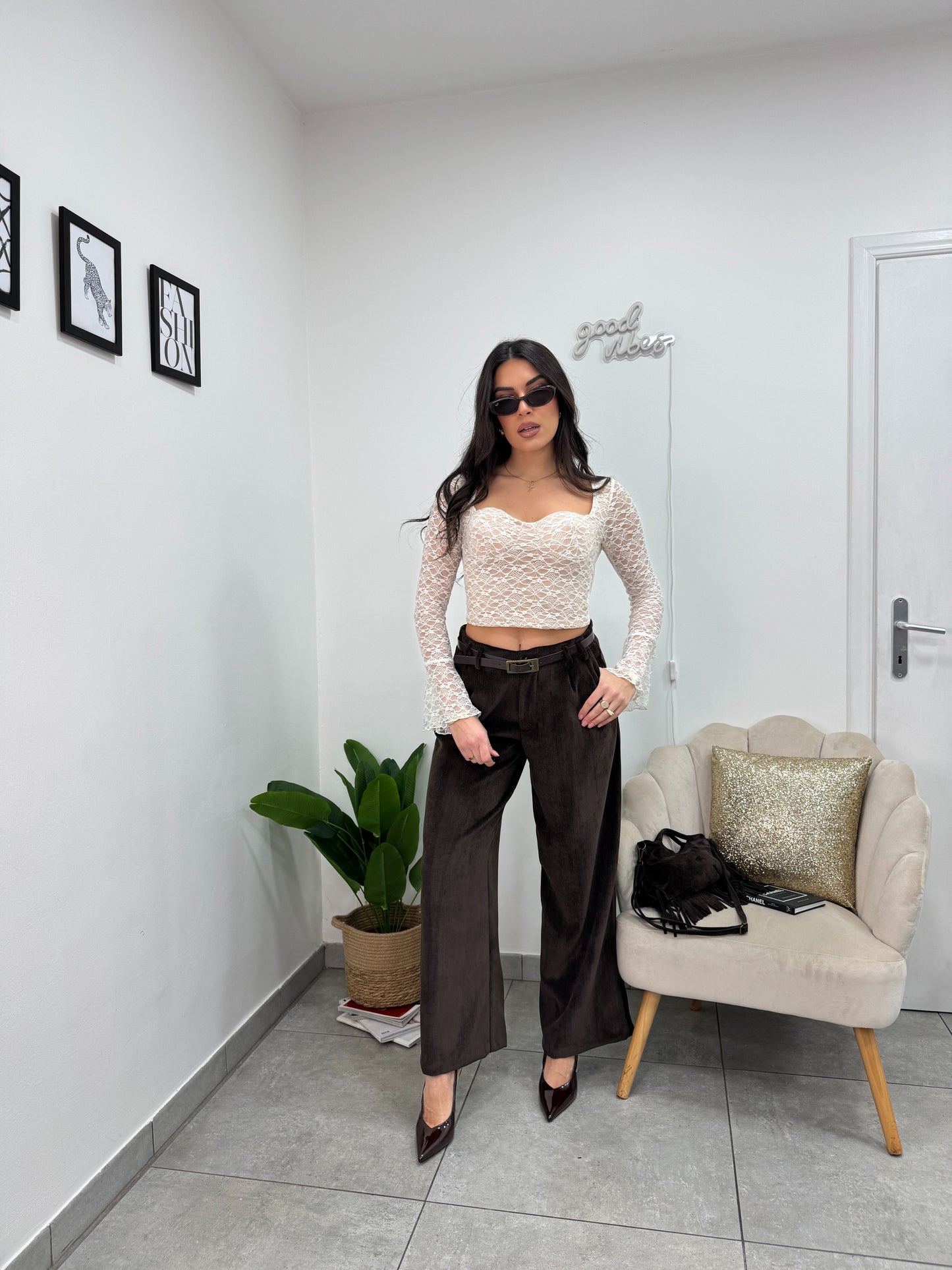 Crop Top Pizzo Panna