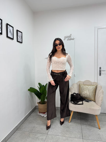 Crop Top Pizzo Panna