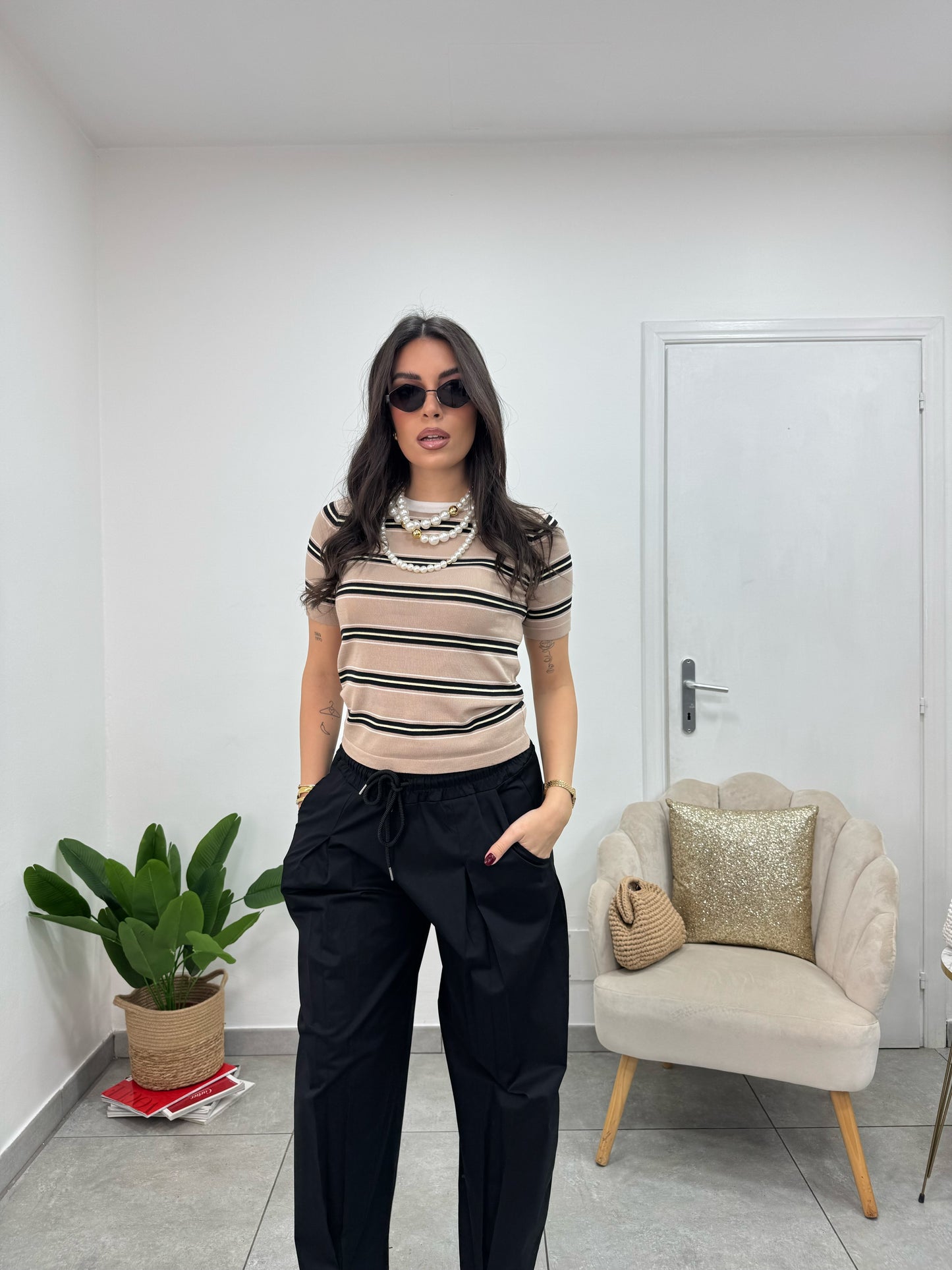 Maglia Spring Righe Beige Nera