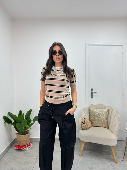 Maglia Spring Righe Beige Nera
