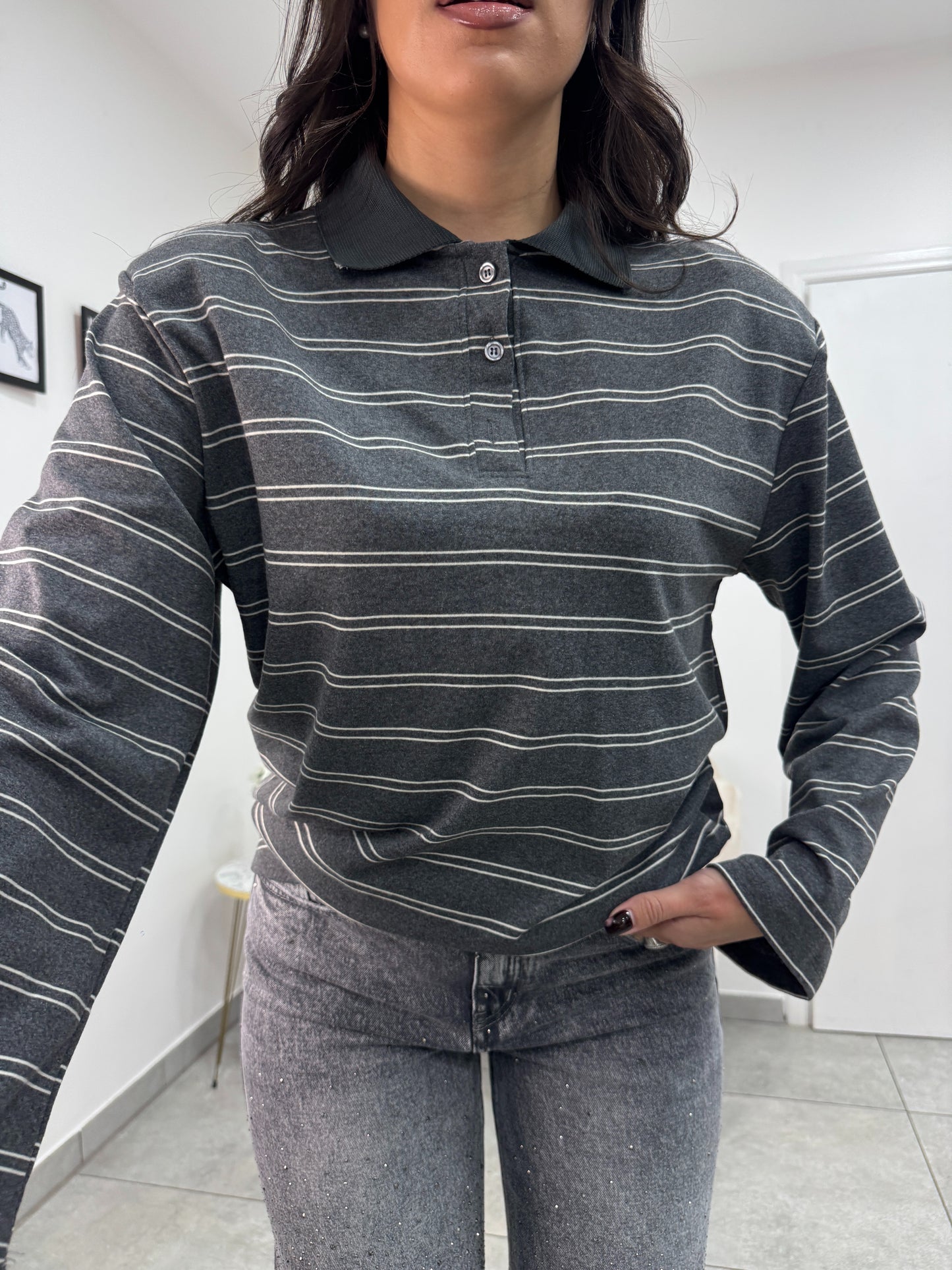 Polo Giselle Grigia Bianca