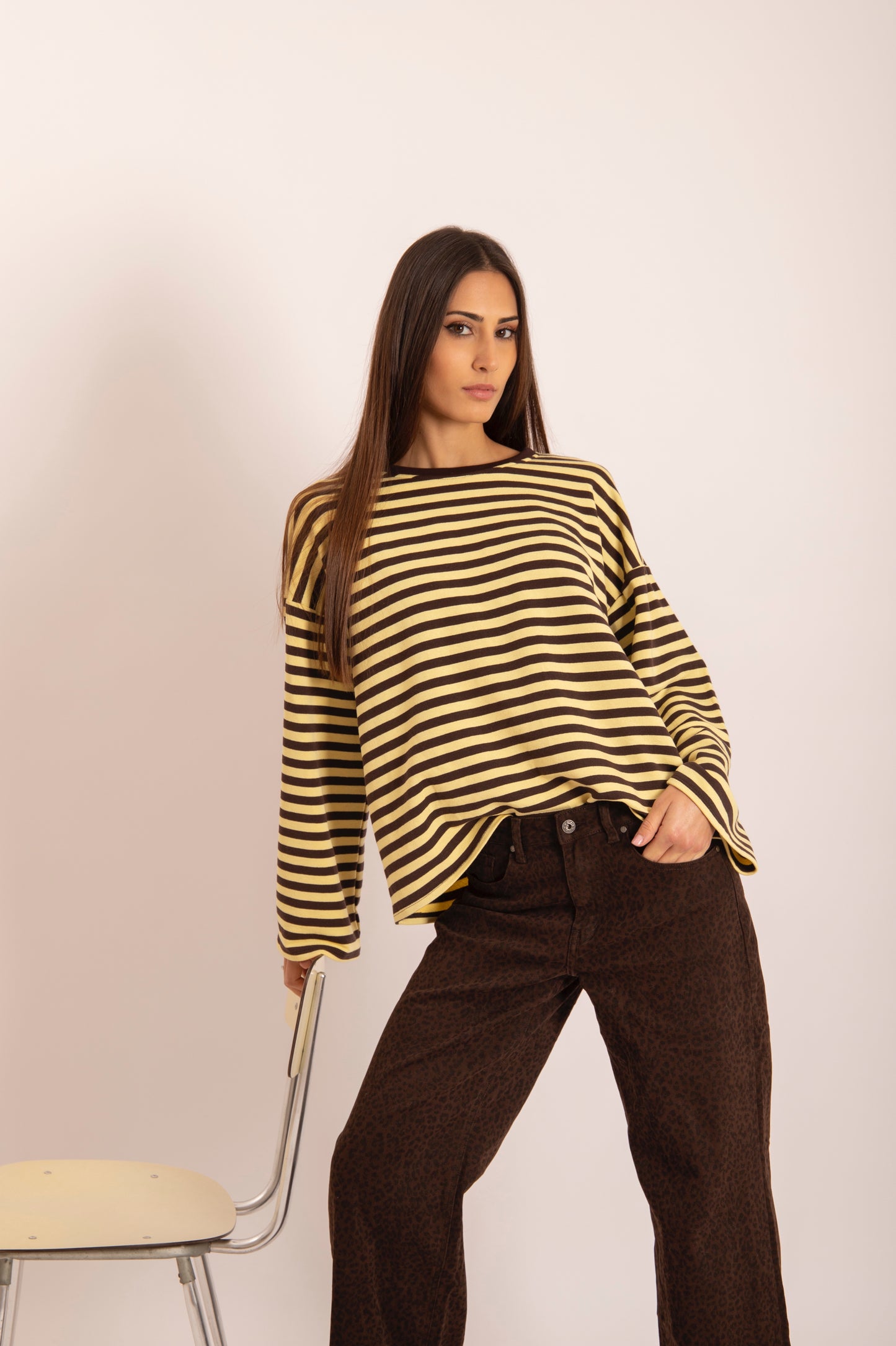 Pantalone Leopard Wideleg Marrone