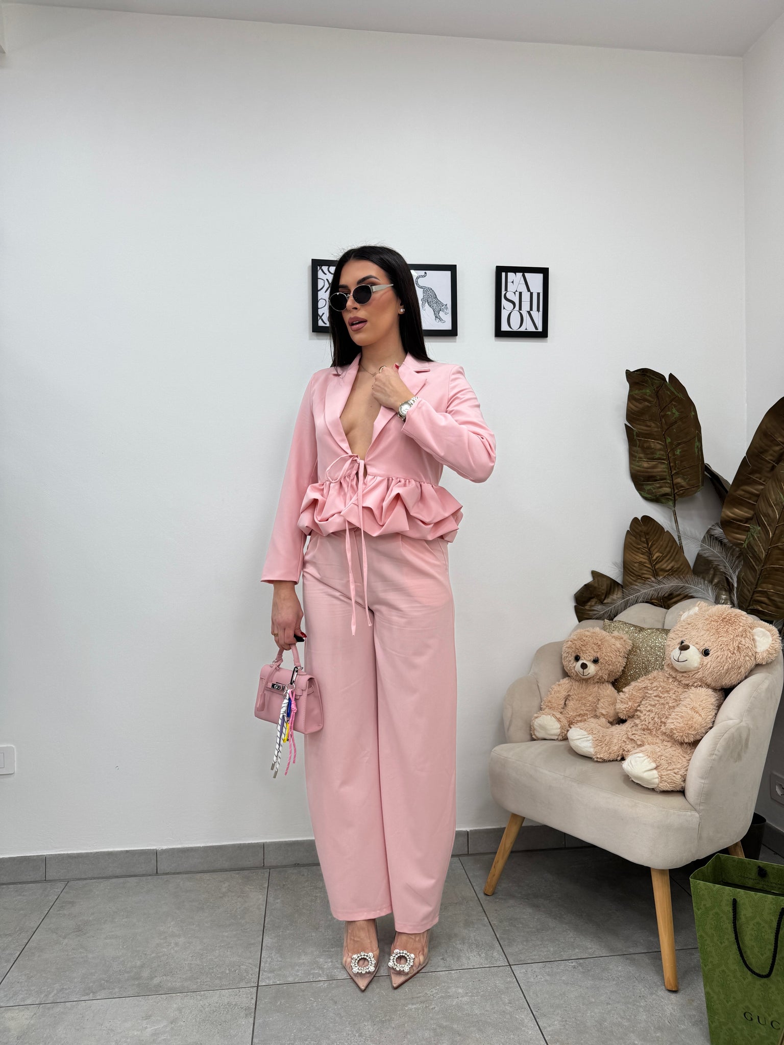 Blazer Crop Rouches Rosa