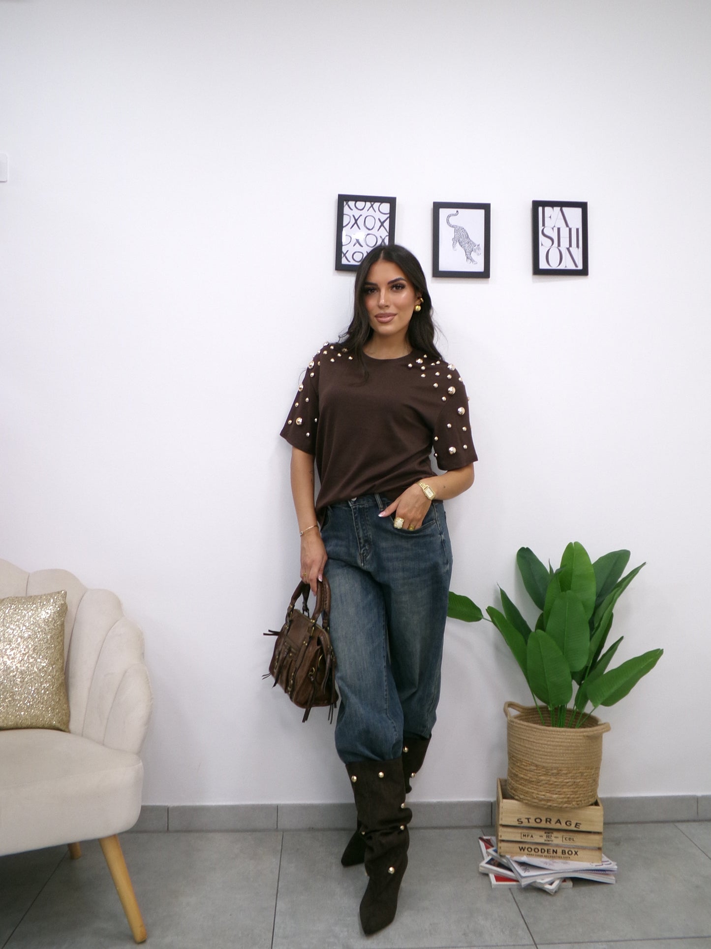 T-shirt Borchie Marrone