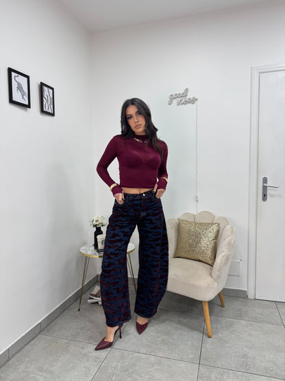 Jeans Denim Camouflage Bordeaux