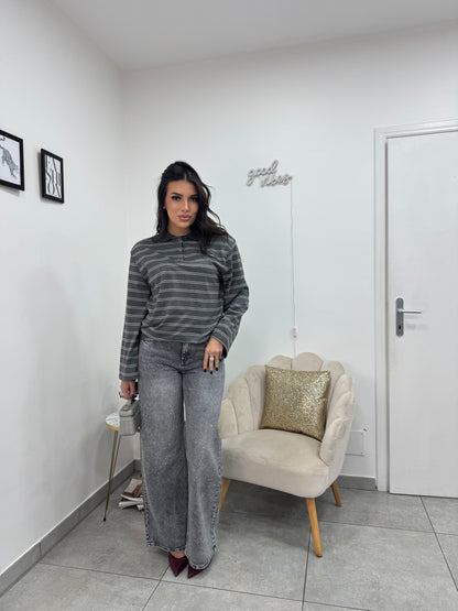 Polo Giselle Grigia Bianca