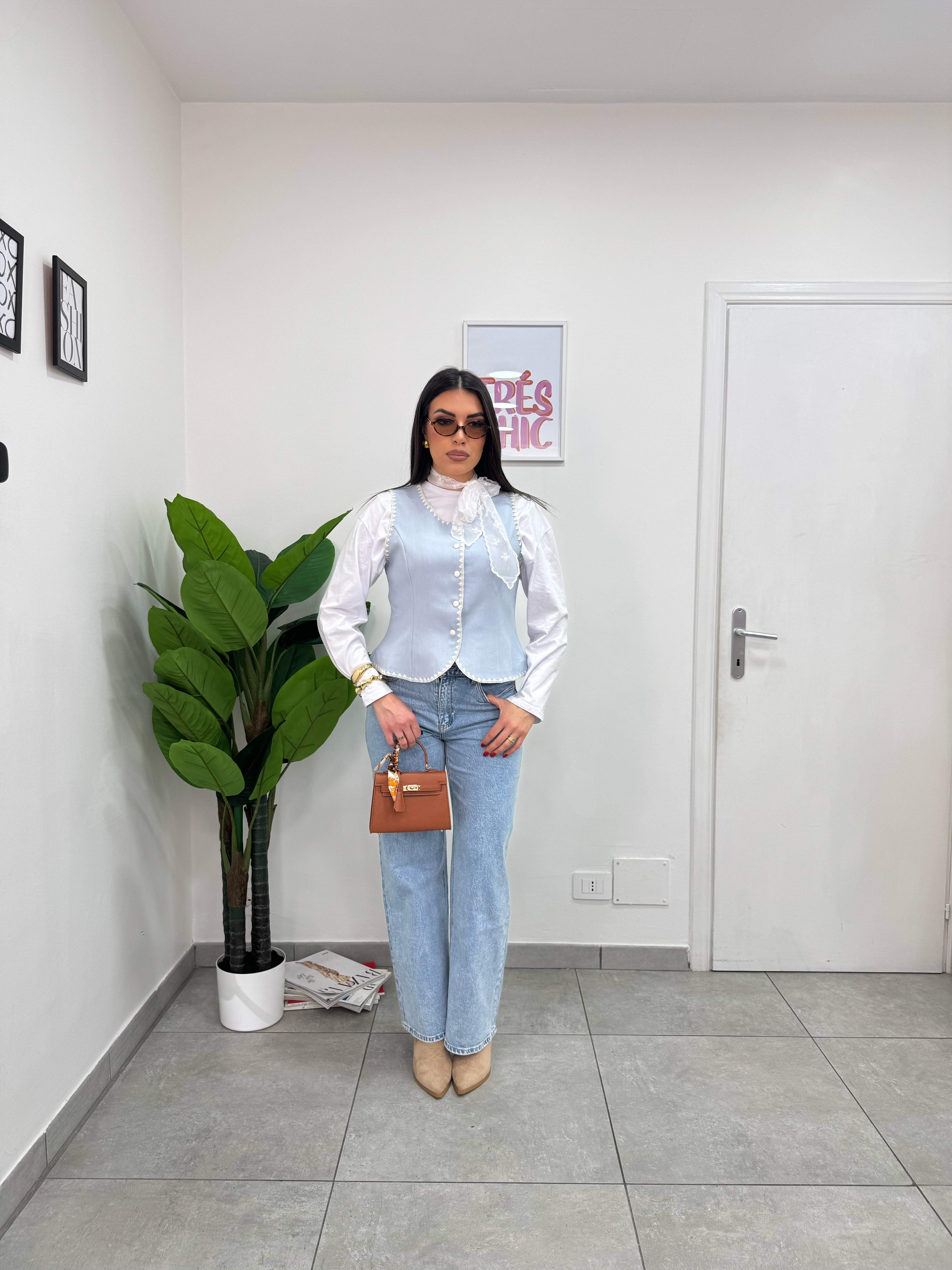 Gilet Sunny Azzurro/Panna