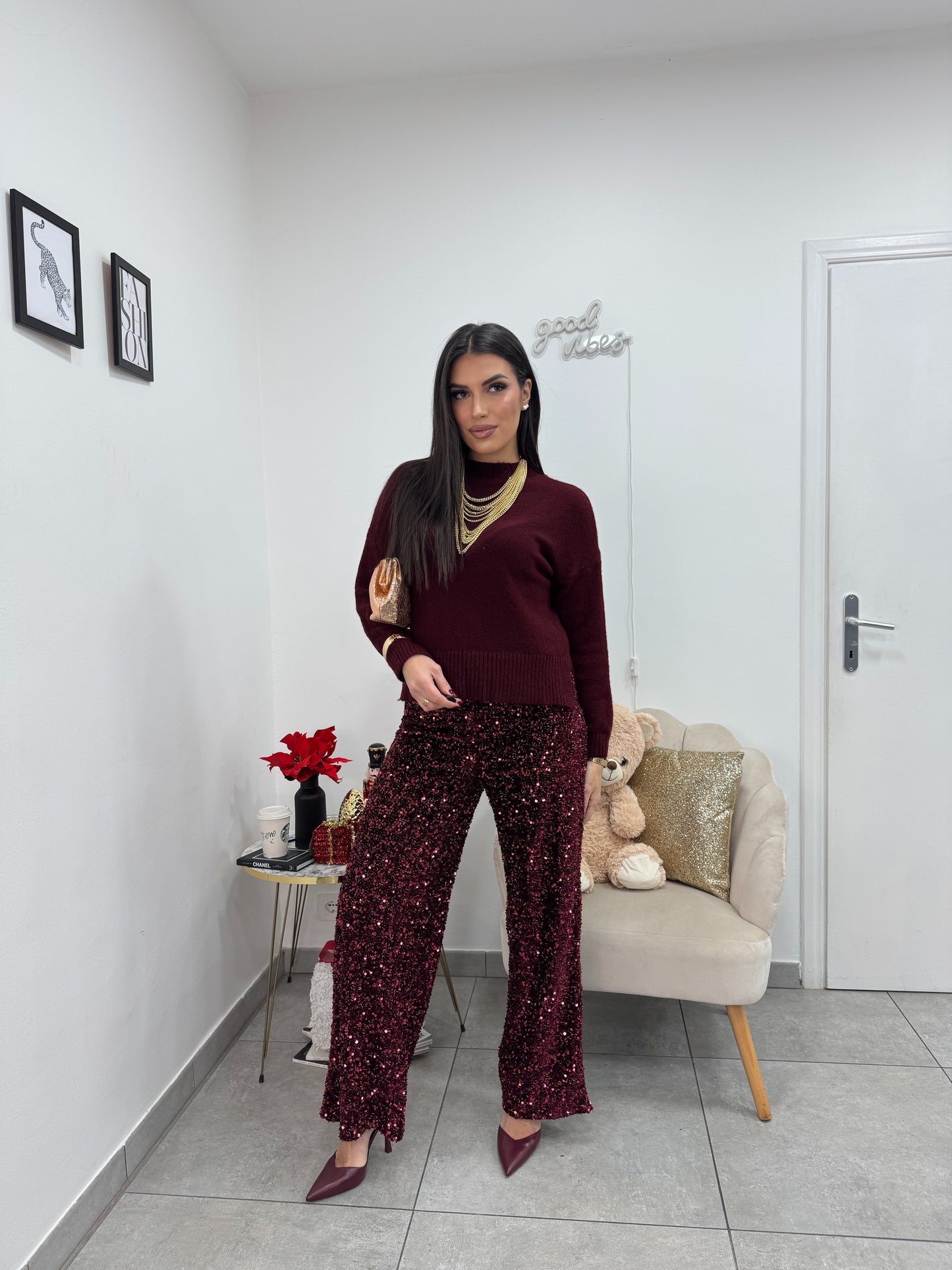 Pantalone Palazzo Party Bordeaux