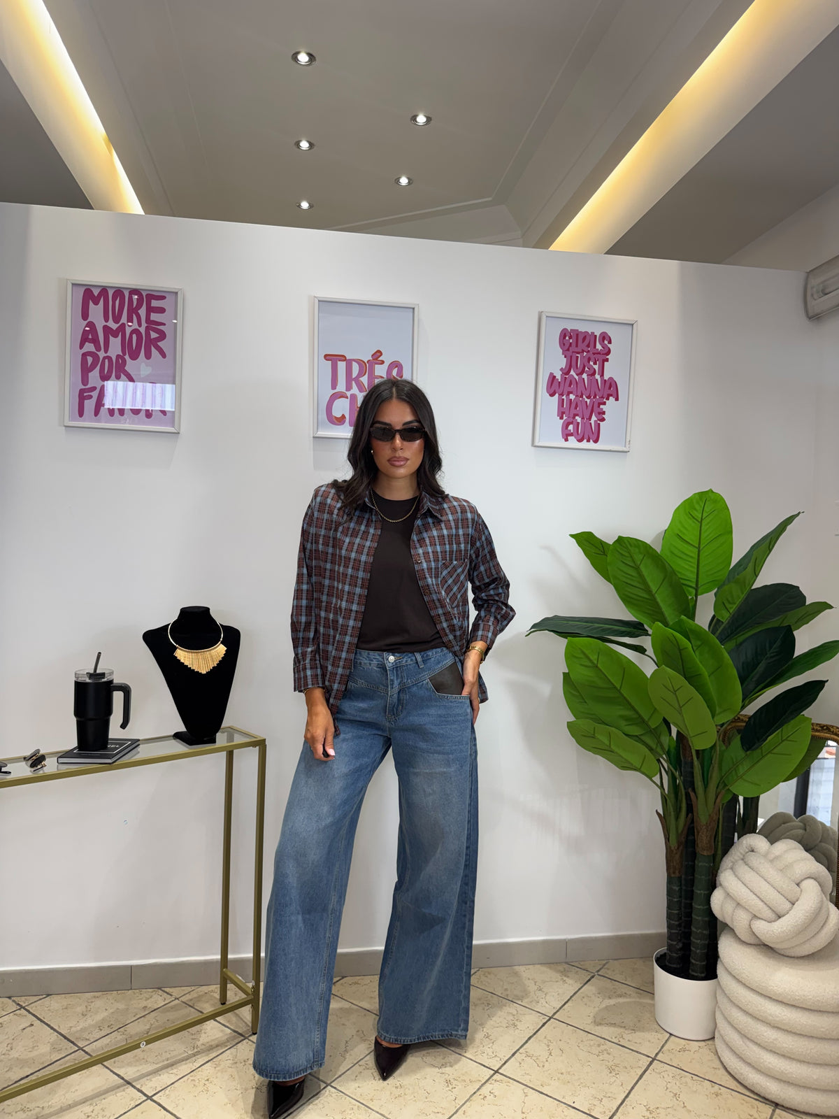 Camicia Country Celeste/Marrone