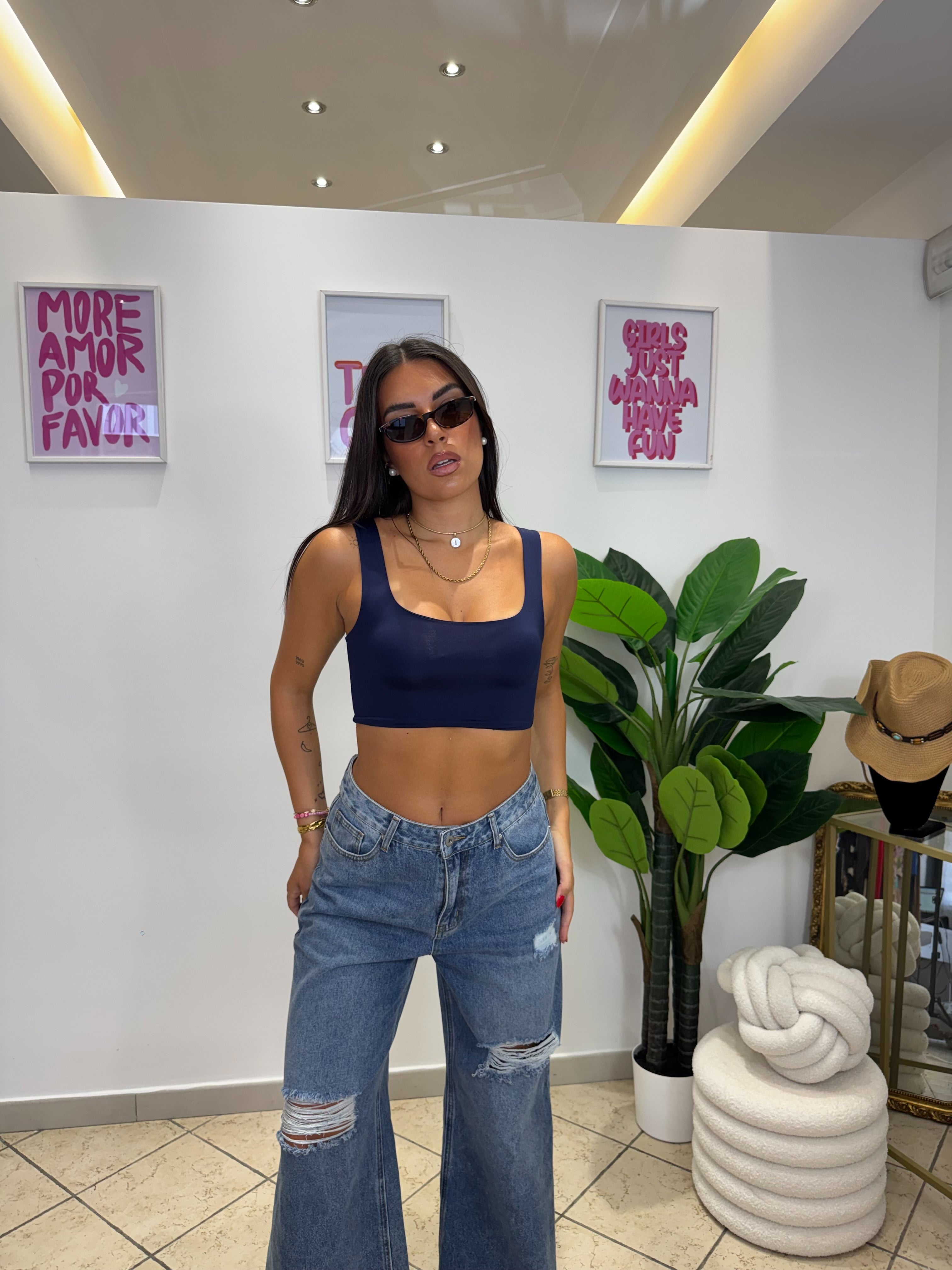 Crop Top Basic Blu