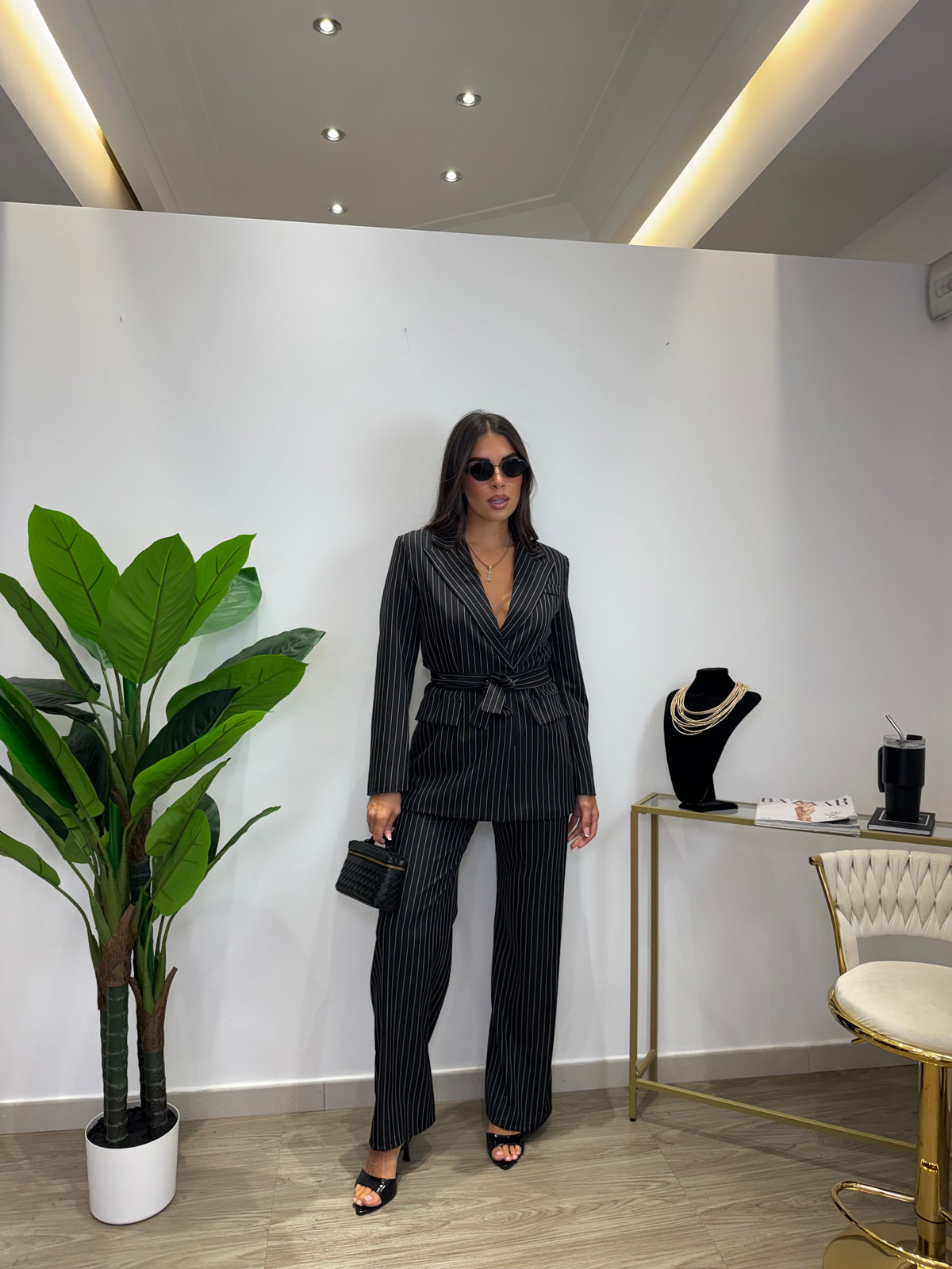 Tailleur Gessato Nero